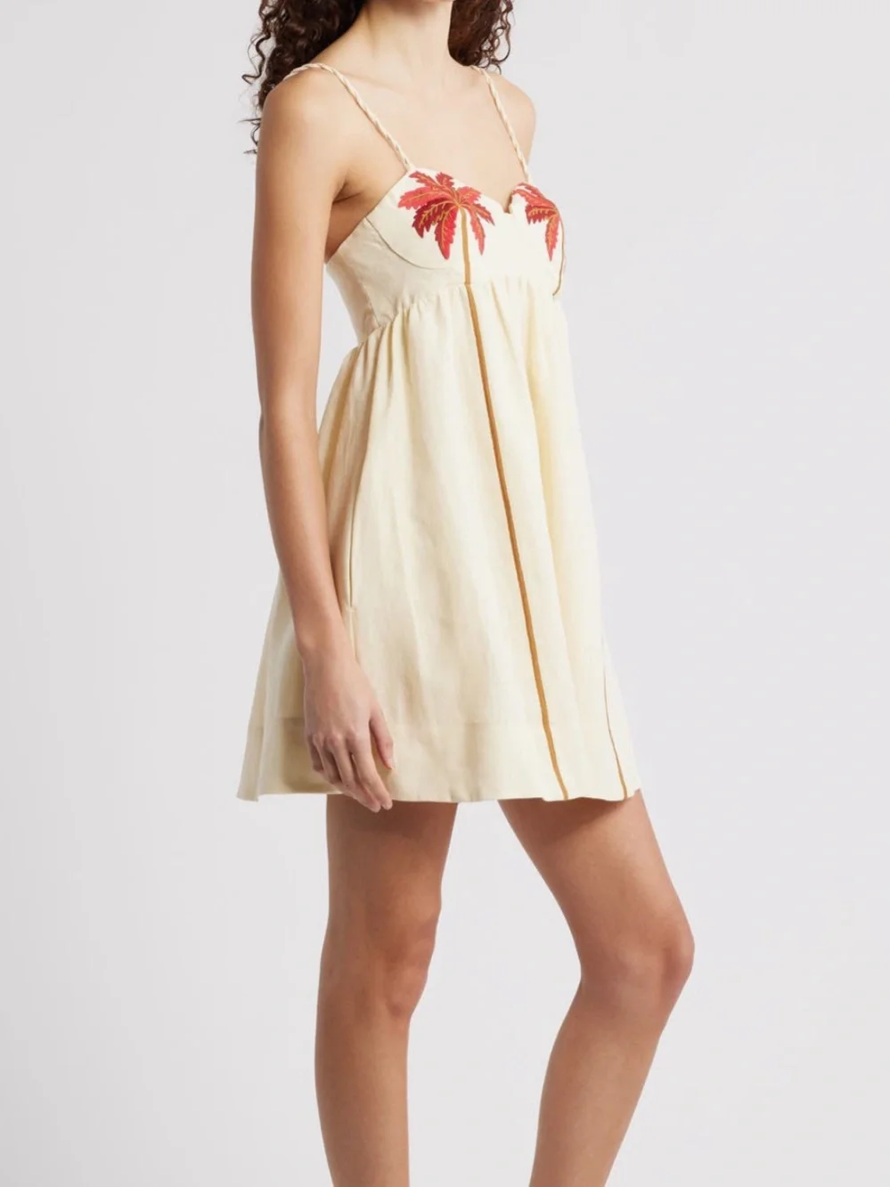 FARM Rio Coconut Tree Embroidered Mini Dress Linen Size Medium NWT - Picture 2 of 11